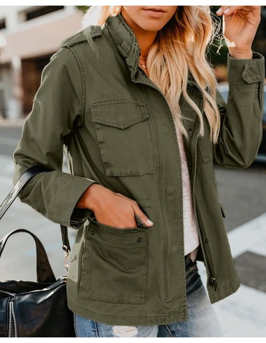 Veste coupe-vent à fermeture éclair style militaire pour Femme - Livraison Offerte la colonne vertébrale