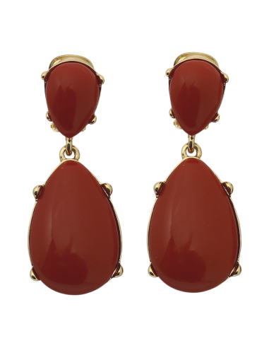 Dark Coral Resin Teardrop Cabochon Clip Earring Véritable concentré