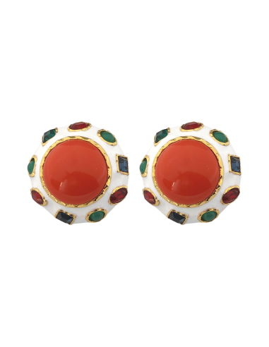 Gemstone & Coral Center Button Earrings commande en ligne