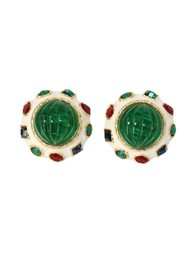 Gemstone & Emerald Center Button Earrings pas cher