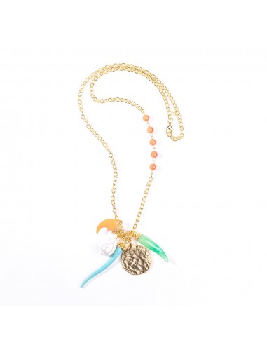 Gold and Coral Chain Necklace with Multicolored Pendants 50% de réduction en Octobre 2024