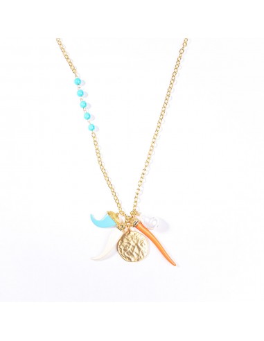 Gold and Turquoise Chain Necklace with Multicolored Pendants commande en ligne