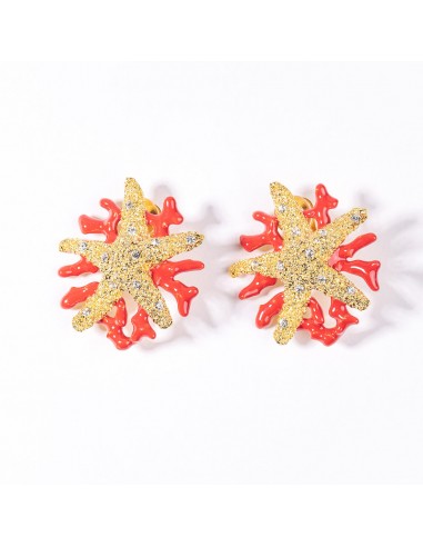 Starfish and Dark Coral Enamel Branch Earring vente chaude votre 