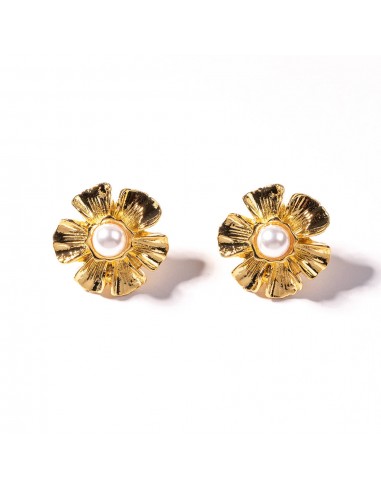 Gold with Pearl Center Flower Earring meilleur choix