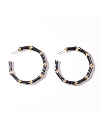 Medium Black Bamboo Hoop Pierced Earrings basket pas cher