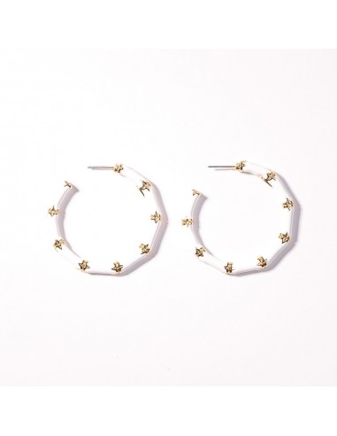 Small White Bamboo Hoop Pierced Earrings Amélioration de cerveau avec