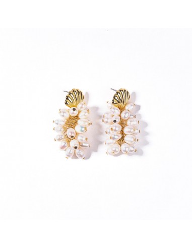 Gold Shell and White Pearl Clusters Drop Earring Venez acheter