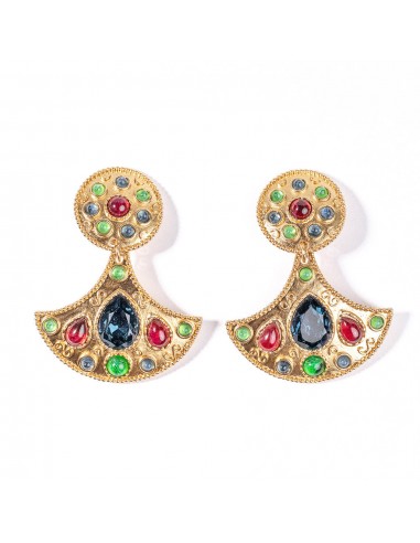 Dark Multicolored Gemstone Clip Earrings la colonne vertébrale