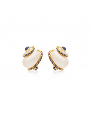 Sapphire Tip Pearl Shell Pierced Earrings l'achat 