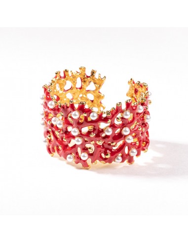 Dark Coral Branch Hinged Cuff with Pearls Livraison rapide