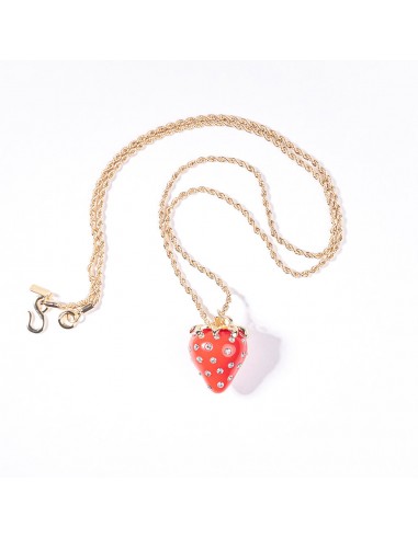 Gold Rope Chain with Red and Crystal Strawberry Necklace Faites des économies