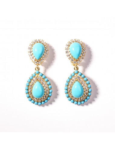 Gold, Crystal and Turquoise Cabochon Clip Earring en linge