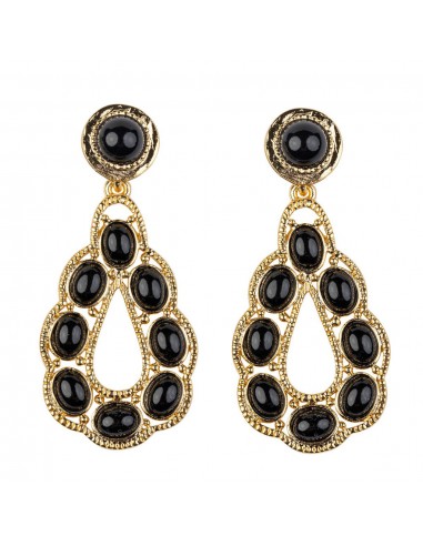 Black Cabochons Teardrop Shape Earring Pour