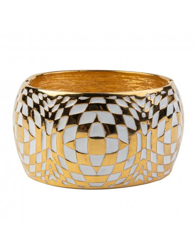 Polished Gold and White Enamel Hinged Bracelet Par le système avancé 