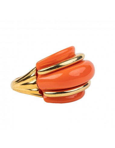 Gold and Coral Double Ribbed Ring 2 - 3 jours ouvrés.