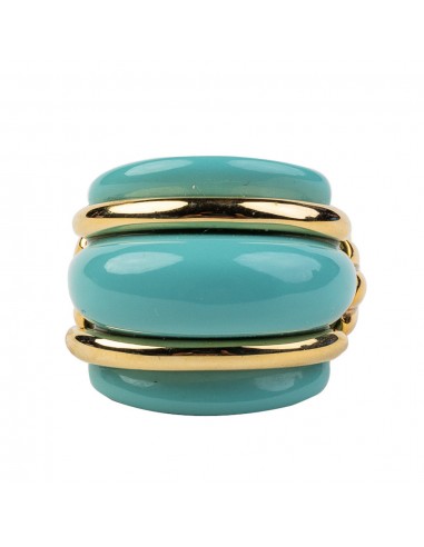 Gold and Turquoise Double Ribbed Ring en ligne des produits 