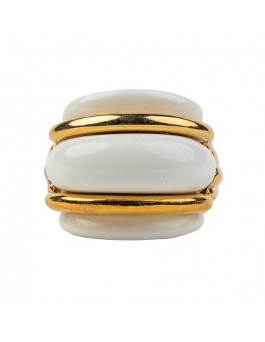 Gold and White Double Ribbed Ring Venez découvrir notre 