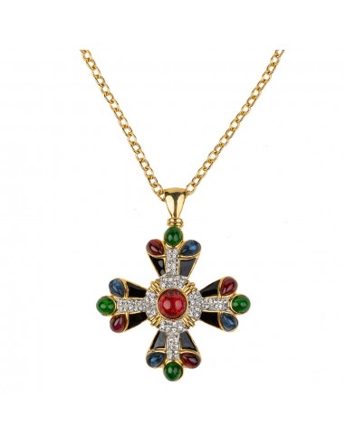 Ruby Center and Multi Cabochon Pendant Necklace en ligne