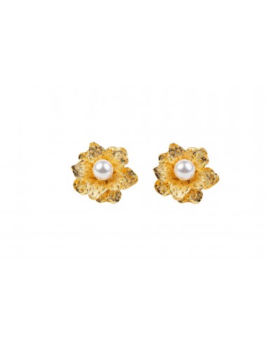 Satin Gold Flower with Pearl Clip Earring Comparez plus de prix