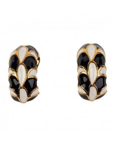 Black and White Enamel Small Hoop Clip Earrings de l' environnement