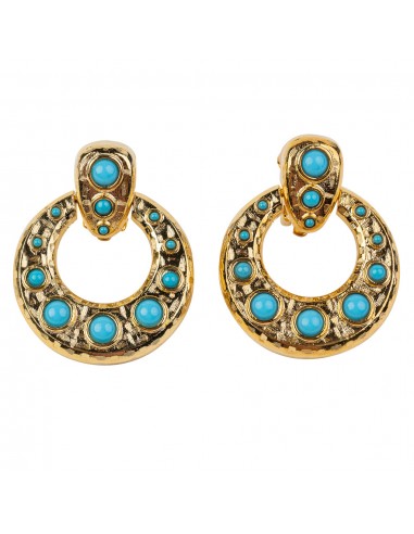 Gold Doorknocker Earring with Turquoise Cabochons À commander