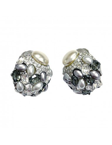 Black Diamond and Pearl Oval Clip Earring Fin de série