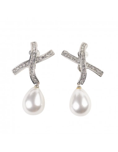 Rhinestone "X" Pearl Drop Clip Earrings brillant des détails fins