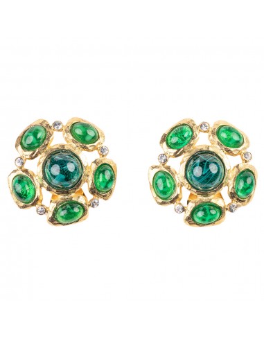 Emerald Cabochon Clip Earrings pas cheres