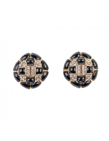 Rhinestone and Black Button Clip Earring 2024