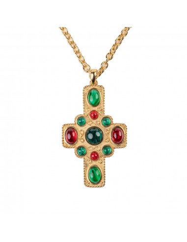 Satin Gold Ruby and Emerald Necklace Dans la société mordern