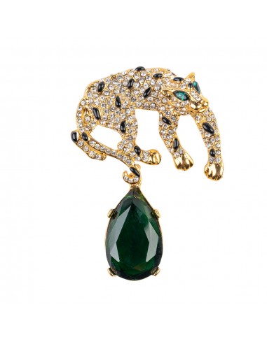 Gold and Crystal Leopard Pin with Emerald Eyes Voir les baskets