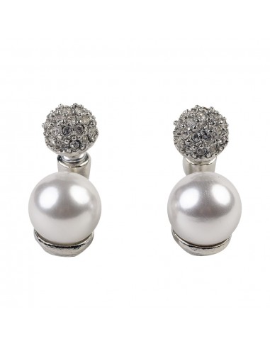 Rhodium and Rhinestone Pearl Pierced Earring offre 