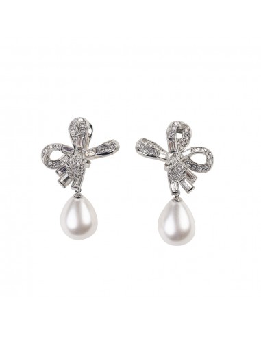 Crystal Bow Pearl Drop Clip Earrings des créatures d'habitude