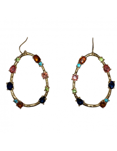 Multicolored Gemstone Oval Drop Earrings brillant des détails fins