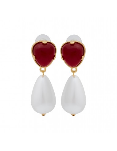 Ruby & Pearl Drop Pierced Earrings commande en ligne