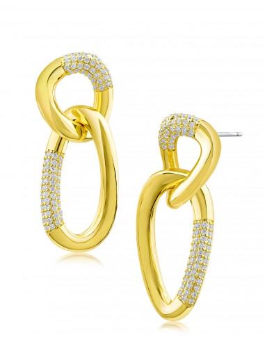 Cubic Zirconia & Gold Plated Oval Link Drop Earrings pas chere