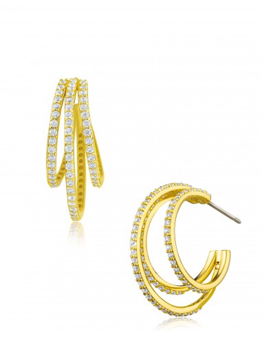 Cubic Zirconia & Gold Plated Triple Hoop Earrings la livraison gratuite