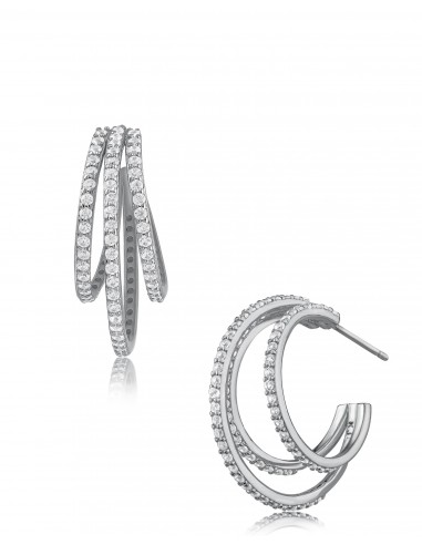 Cubic Zirconia & Rhodium Triple Hoop Earrings Les magasins à Paris