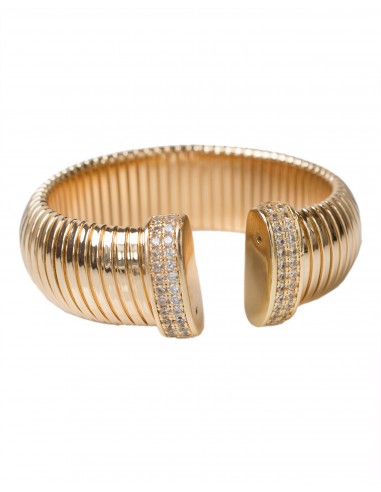 Cubic Zirconia & Gold Plated Round Pave Cuff Bracelet pas chere