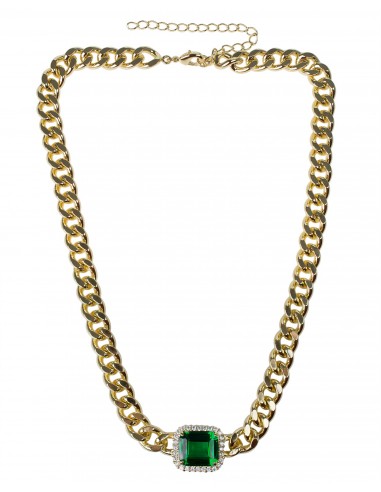 Emerald & Cubic Zirconia Chunky Chain Necklace basket pas cher