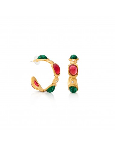 Satin Gold & Crystal Flawed Gemstone Hoop Post Earrings Economisez 