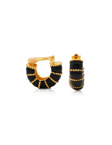 Gold & Black Enamel Hoop Clip Earrings Fin de série