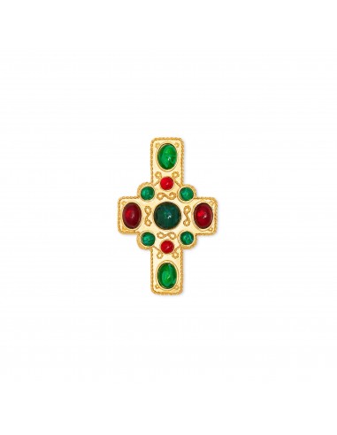 Satin Gold Ruby & Emerald Cross Pin les ligaments