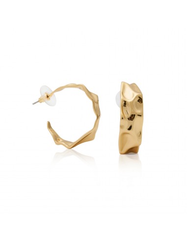 Polished Gold Textured Hoop Post Earring brillant des détails fins