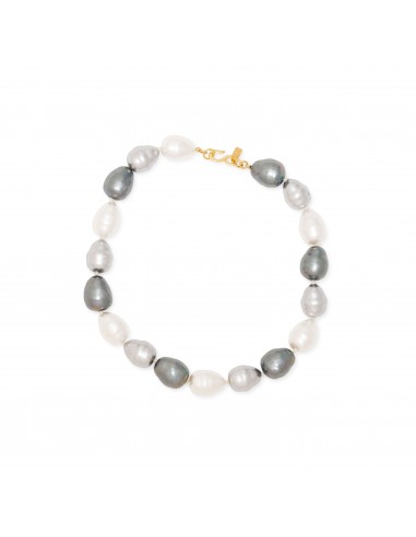 White & Grey Baroque Pearl Gold Necklace soldes