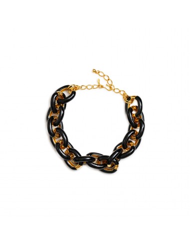 Polished Gold & Black Enamel Link Necklace de l' environnement