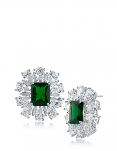 Emerald CZ Button Earrings pas cher