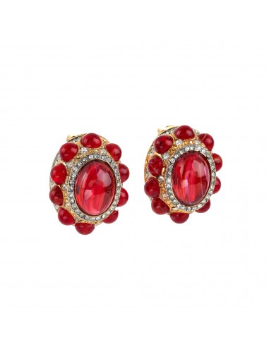 Ruby Center Rhinestone Clip Earrings 2024