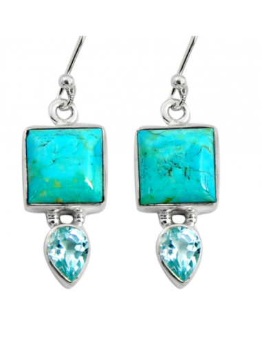 Boucles d'oreilles “Succès et Sérénité” en Turquoise, Topaze et Argent 925 chez Cornerstreet bien 