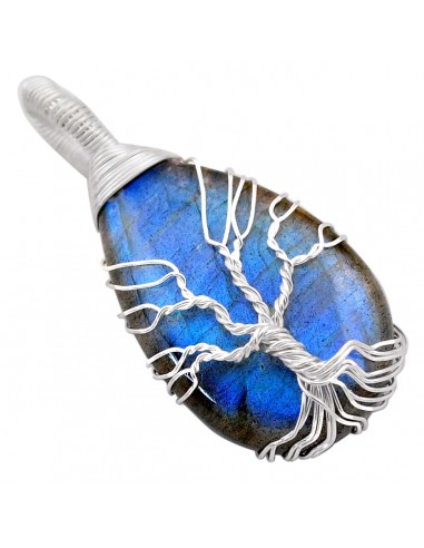 Collier et Pendentif "Croissance Spirituelle" en Labradorite et Argent 925 basket pas cher